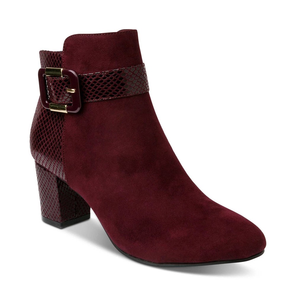Karen Scott Ivyy Mixed-Media Heeled Ankle Booties Wine Snake Size 7 M